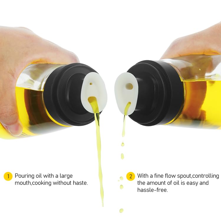 Small Glass Olive Oil and Vinegar Dispenser Bottles Set for Kitchen Cooking with Silicone Dual Pouring Spout (Black / 5.4 oz)