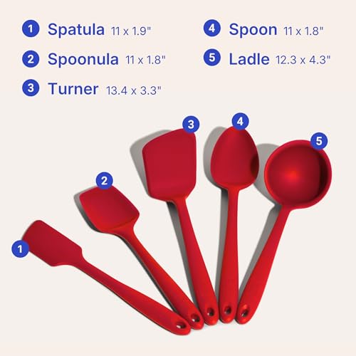 5 Piece Silicone Essentials Kitchen Utensils Set (Cherry Red / 5 - Piece Set)