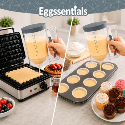 Pancake Batter Dispenser with Squeeze Handle Pancake Dispenser (Gray / 4 Cup Capacity)