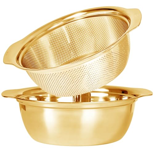 304 Stainless Steel Fine Mesh Colander Set (2.5qt / Gold with handle)