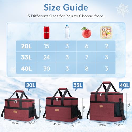 Cooler Bag 60 Cans Collapsible and Insulated Large Lunch Bag Leakproof Soft Cooler Portable for Camping (60-Can(40L) / Burgendy)