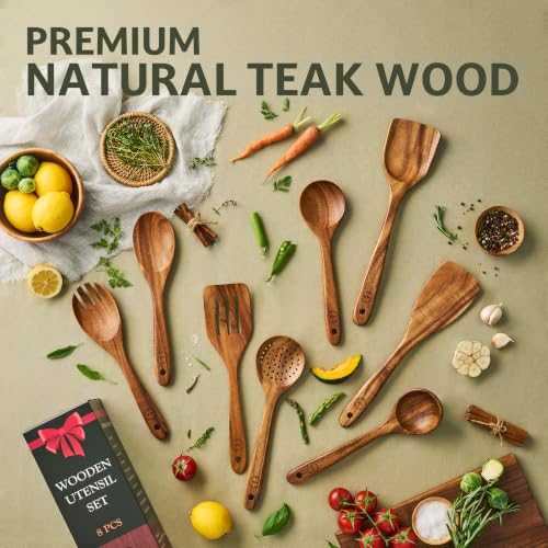8 Piece Teak Wooden Cooking Utensil Set (8 PCS Set)
