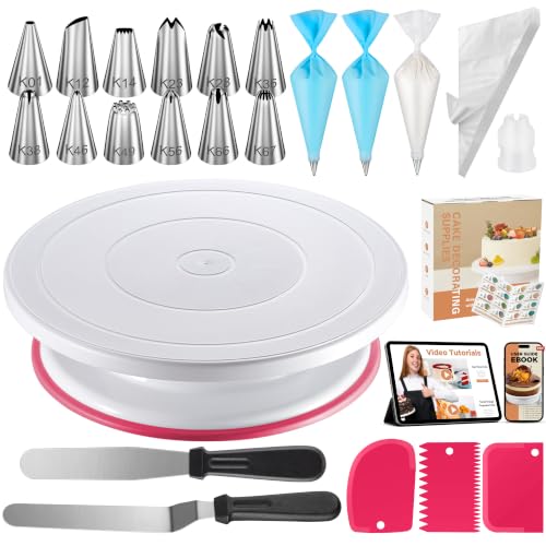 71 Cake Decorating Kit Baking Supplies Tools for Beginners & Pros (Pink)
