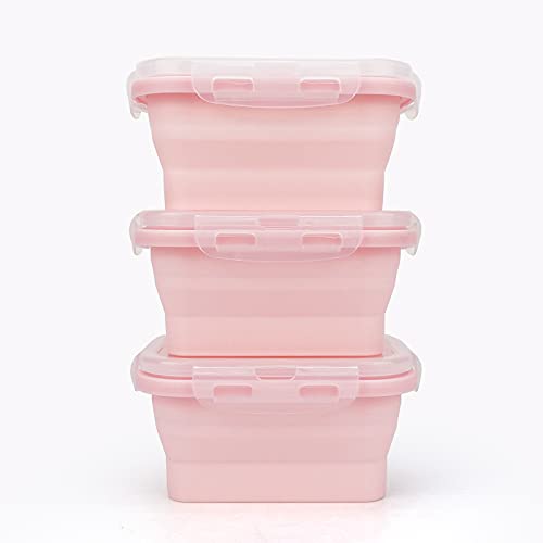 3piece Collapsible Food Storage Containers with Lids (pink)