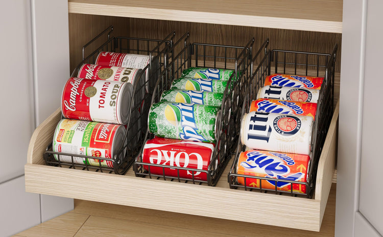 6 Pack Stackable Can Organizer for Pantry Cabinet Food Storage (6 Pack / Black)