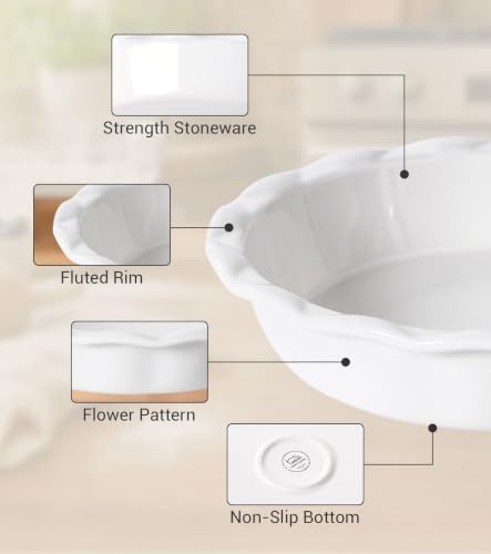 Deep Dish Pie Pan 9 Inch Ceramic (White-2 PCS / 53 OZ)