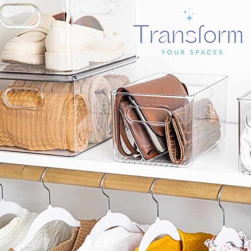 Plastic Food Storage 8 Pack Clear Container Bin with Handles for Organizing Kitchen (10x6x5)