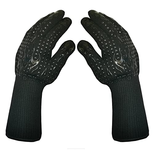 Mitts Oven Gloves with Fingers BBQ Heat Resistant Gloves Oven Gloves 1472℉ 14Inch Cut Resistant Cooking Grill Gloves Silicone Non (Black)