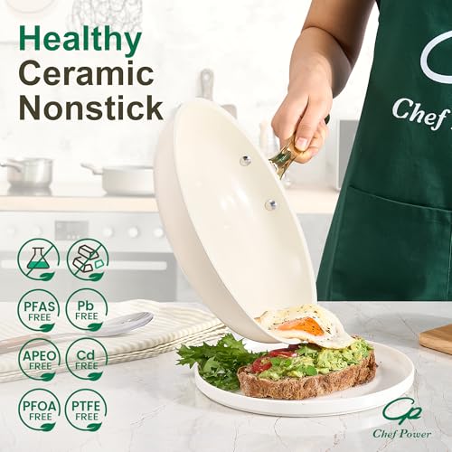 Ceramic Cookware Sets (Cream White / 15Pcs Set)