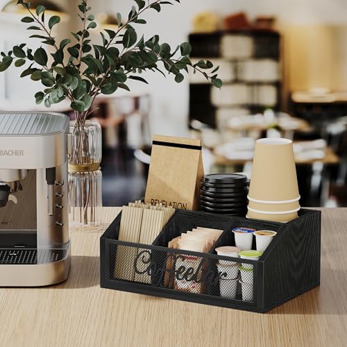 Coffee Station Organizer for Countertop (Iron Mesh-Black / 1 Tier)
