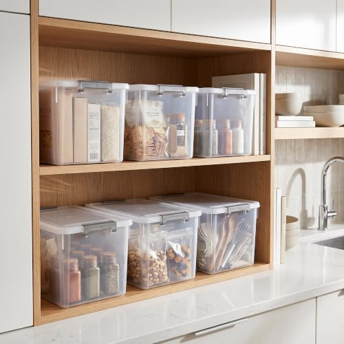 6 Packs 32 QT Plastic Storage Bins with Lids Large Stackable Storage Containers for Organizing Clear Storage Box for Garage (32 Qt - 6 Packs / Clear White)