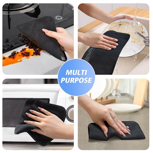 Dish Cloths for Washing Dishes with Scrub Side (Black / 7inchx7inch)