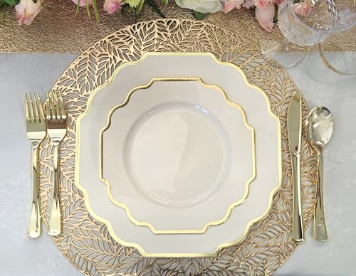 OCCASIONS Disposable Plastic Plates for 120 Guests (960 Piece (120 Guest) / J. Imperial Ivory & Gold)