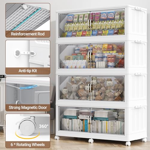 V60 880QT Plastic Stackable Storage Bins with Lid (White / 220QT-4Pack)