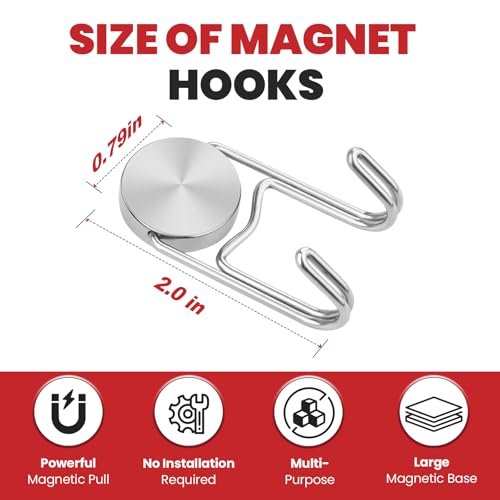 Magnetic Hooks for Cruise Cabins 30Lbs+ Heavy Duty Magnet Hook (Silver / 0.79in×2.0in-2)