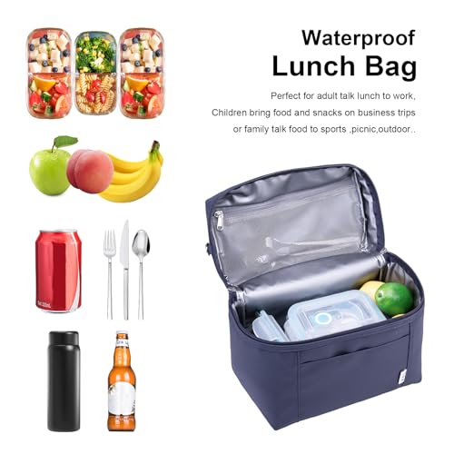 NOL 8L Insulated Lunch Bags for Women Cooler Bag Lightweight Nylon Waterproof Lunch Box For Work (Navy Blue / Medium (8 Liters))