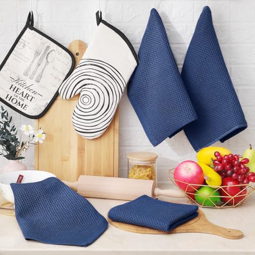 100% Cotton Waffle Weave Kitchen Dish Cloths 24 (Navy Blue / 12 X 12 - 24 Pack)