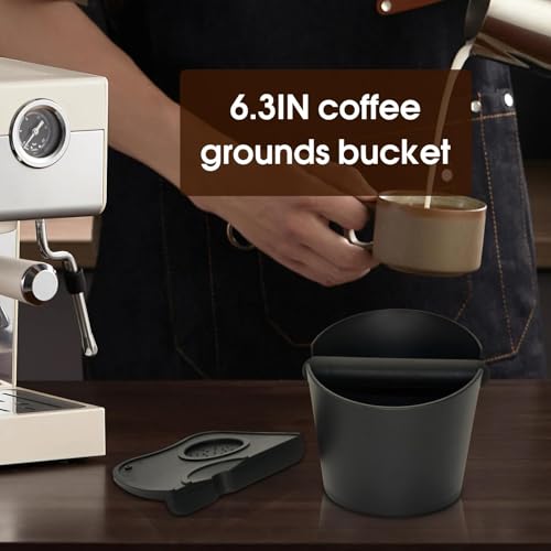 6.3 inch Large Espresso Knock Box Silicone coffee Tamper Mat Espresso Machine Accessories Set of 2 with Removable Knock Bar and Anti (6.3 Inch Knock Box with Tamper Mat)