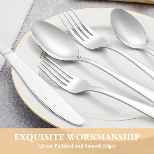 60 Piece Silverware Set Service for 12 (Silver)