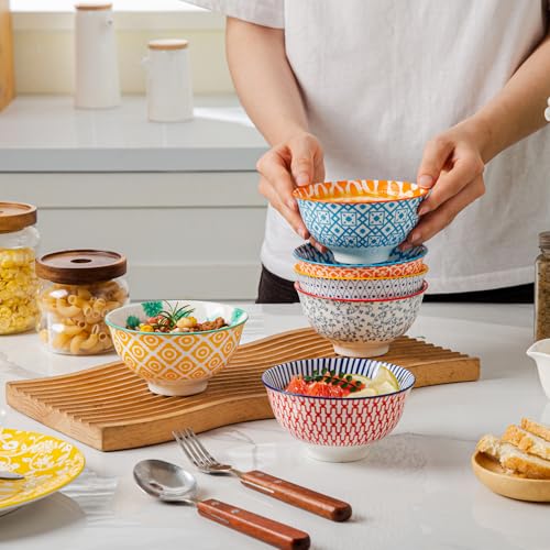 12 Oz Ceramic Small Dessert Bowls Set of 6 (Assorted Colors / 12oz)