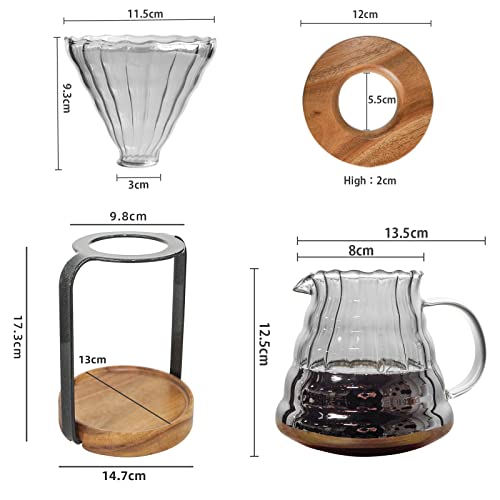 Pour Over Coffee Maker Set with Dripper Stand Coffee Filters Paper Coffee Grinder Gift for Coffee Lovers (Black/tan)