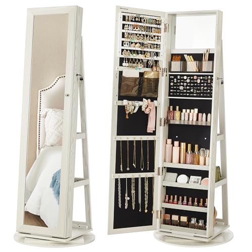360° Swivel Jewelry Cabinet (White / Framed Mirror, Classic)