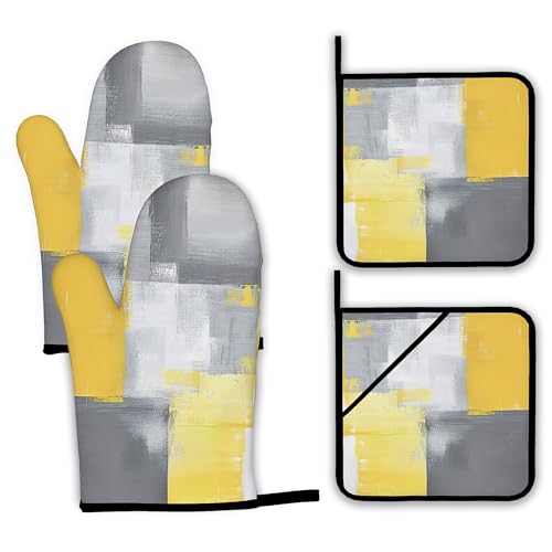 Yellow Gray Modern Art Oven Mitts and Pot Holders (Yellow Gray Modern Art)