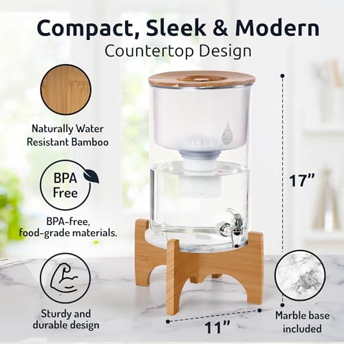 pH Recharge Glass Alkaline Water Filter Dispenser System (Brown)