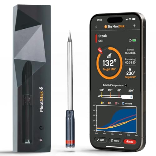 MeatStick 4 Smart Wireless Meat Probe with 4 Sensors & Limited Range (MeatStick 4 Set (Red, Limited Range))