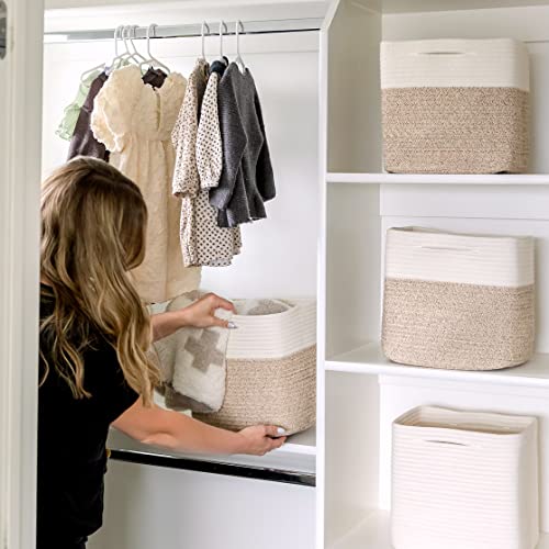 13 Inch Cube Storage Bins Cotton Rope Woven Baskets for Organizing 3 (Off White & Mixed Brown / 13 x 13 x 13 (Standard))