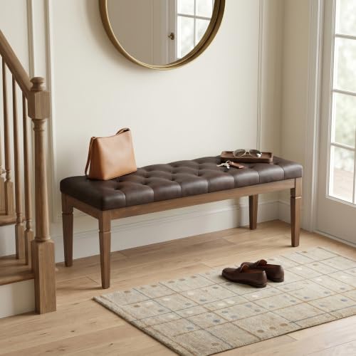 Waverly 48" Wide Vegan Leather Rectangle Ottoman in Brown (Distressed Brown / 48 inch)