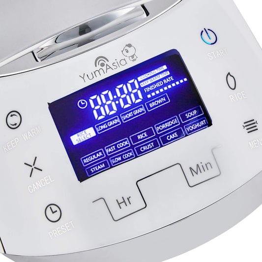 Sakura Rice Cooker with Ceramic Bowl and Advanced Fuzzy Logic (White and Silver)