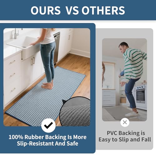 Long Kitchen Runner Rugs Kitchen Mat Non Slip Washable Blue 24"x71" (Blue / 24"x71")