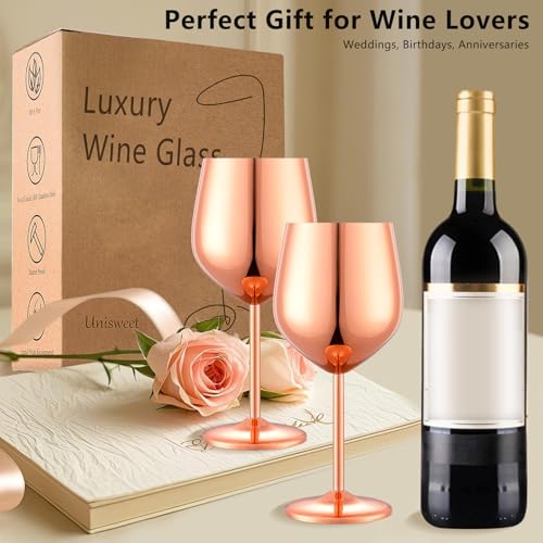 Unbreakable Stainless Steel Wine Glasses Set of 4 (Mirror Rose Gold / Set of 4)