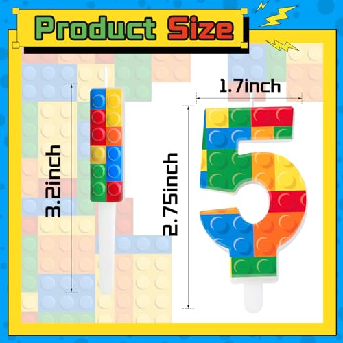 7 Pcs Building Block Themed Birthday Candles Set Building Blocks Number 5 Candle Cake Topper for Building Block Party Decoration Supplies (Multicolor / 5)