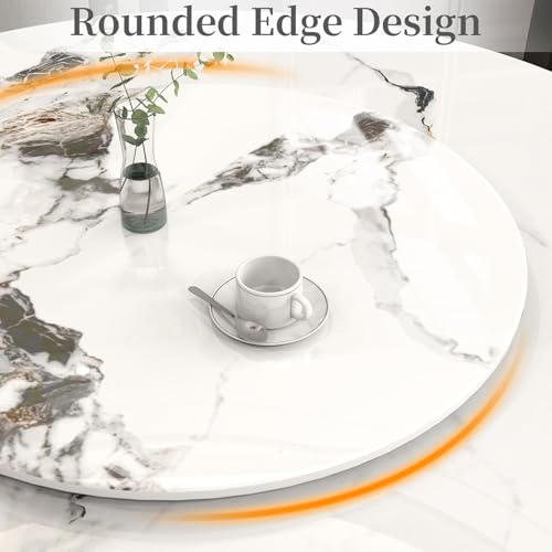 31.5" Lazy Susan for Table Top Tempered Glass Rotating Serving Tray for Dining Table (Marble White / 80CM)