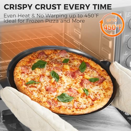 2 Pack Pizza Pan 14 Inch with Holes (Gray / 14inch with Handles (external size:15.75inch))