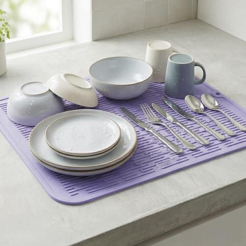 Silicone Dish Drying Mat for Multiple Usage (Light Purple / 18"L x 16"W)