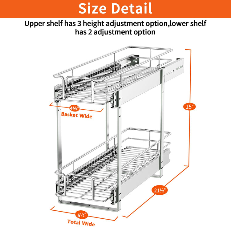 Individual Pull Out Cabinet Organizer (2 Tier / 5½"W x 21½"D)