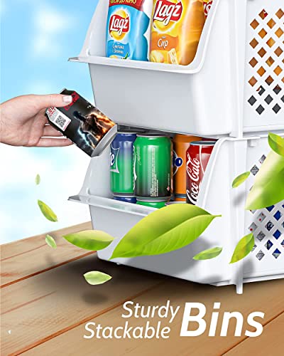 Stackable Storage Bins Open Front for Pantry Storage (4 Pack / White)