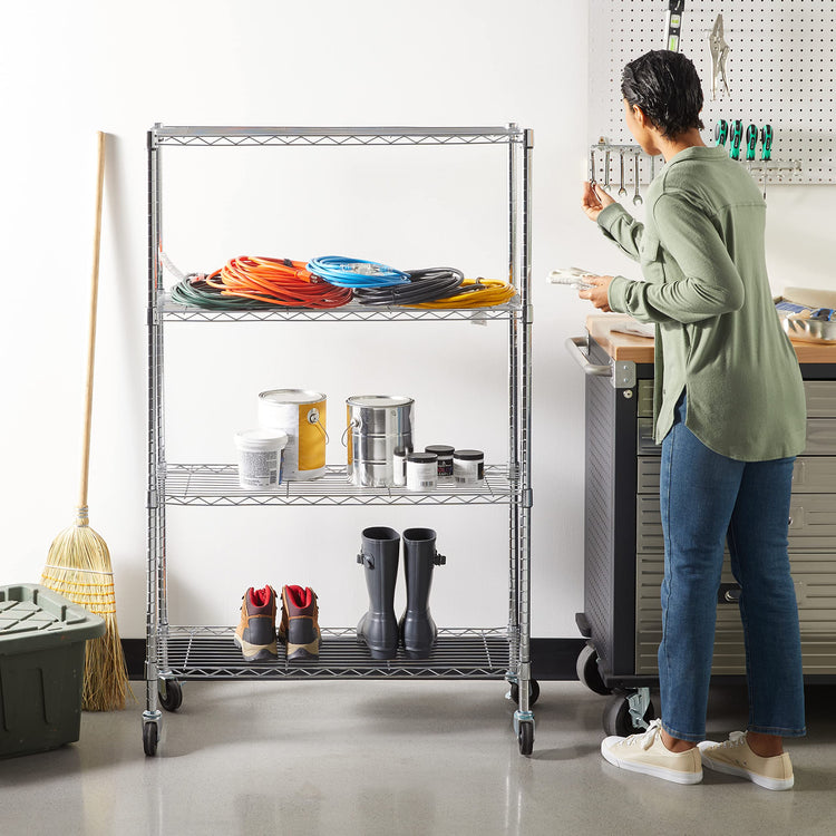 4 Shelf Adjustable Heavy Duty Storage Shelving Unit with Wheels (4 -Shelf / 36" L x 14" W x 57.75" H / Chrome)