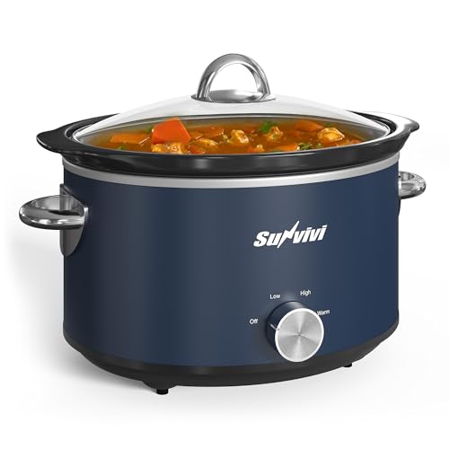 4 Quart Slow Cooker & Mini Food Warmer with 3 Heating Settings (4 Quarts / Blue)