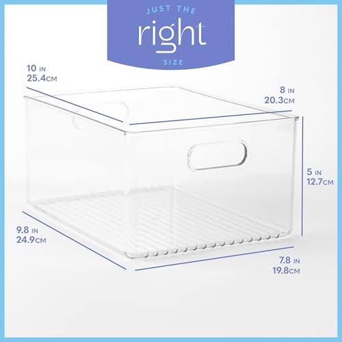 Plastic Food Storage 2 Pack Clear Container Bin with Handles for Organizing Kitchen (10x8x5)