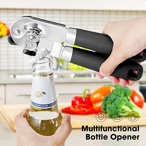 Heavy Duty Hand Can Opener Manual with Magnet Lid Remover (Black)