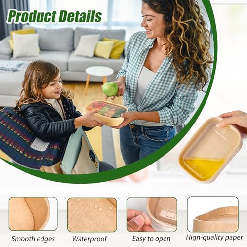 50 Meal Prep Containers Disposable 22oz Food Containers with Lids & Forks (22oz 50 Count / kraft Paper Rectangular)
