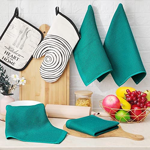 100% Cotton Waffle Weave Kitchen Dish Cloths 12 (Teal / 12 X 12 - 12 Pack)