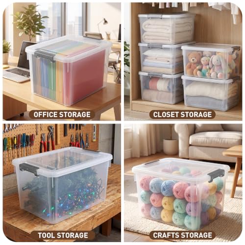 6 Packs 32 QT Plastic Storage Bins with Lids Large Stackable Storage Containers for Organizing Clear Storage Box for Garage (32 Qt - 6 Packs / Clear White)