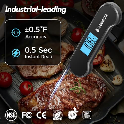 0.5 Sec Instant Read Meat Thermometer Digital for Cooking (Black)