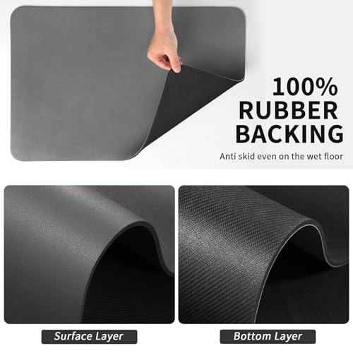 Coffee Mat Absorbent Hide Stain Rubber Backed Dish Drying Mat for Kitchen Counter (Dark Gray / 17" x 31.5")