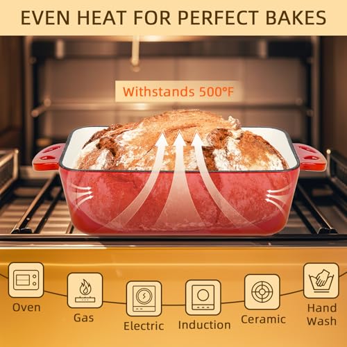 9x5 Enameled Cast Iron Loaf Pan with Lid (Red)